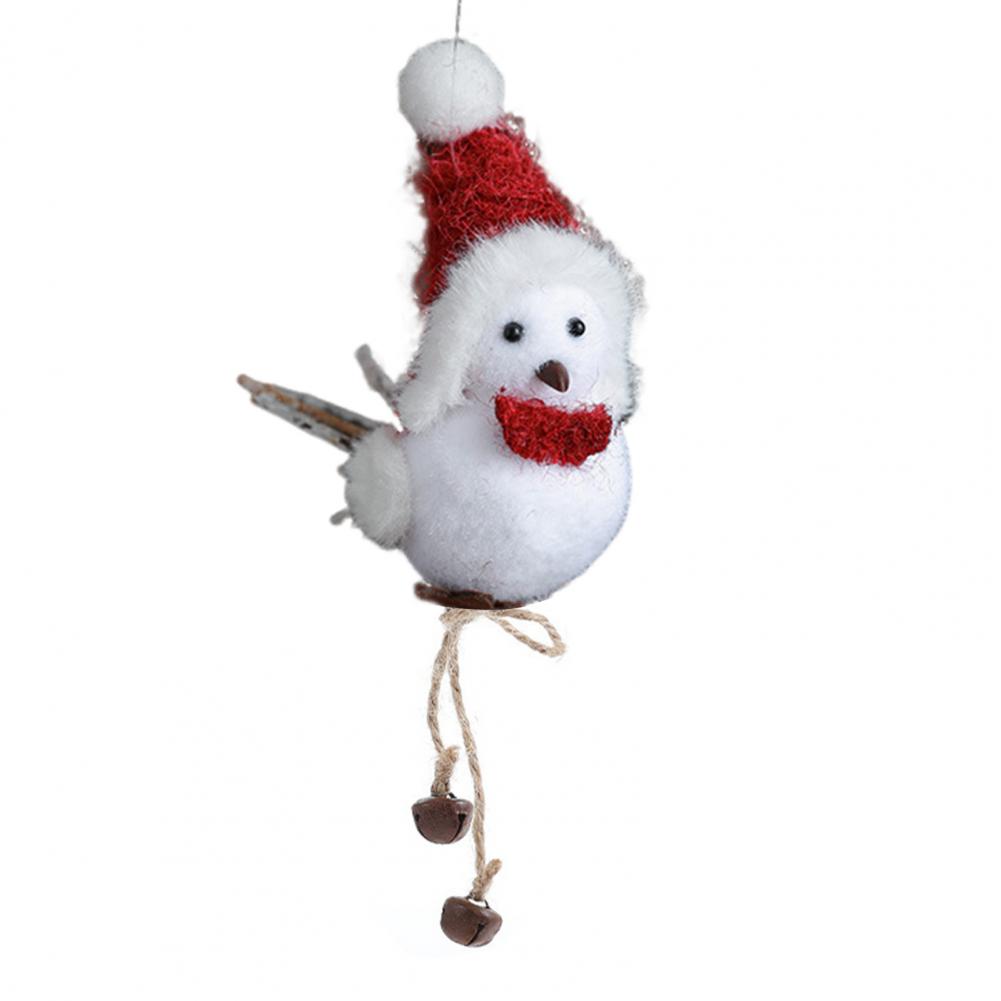 Cute Fluffy Plush Bird Christmas Tree Ornament Furry Foam Bird Figurine with Red Hat And Scarf for Desk Holiday Decoration