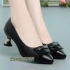 Женская мода весна-лето туфли на высоком каблуке женская повседневная черная мягкая кожа классические нескользящие элегантные рабочие туфли на среднем каблуке