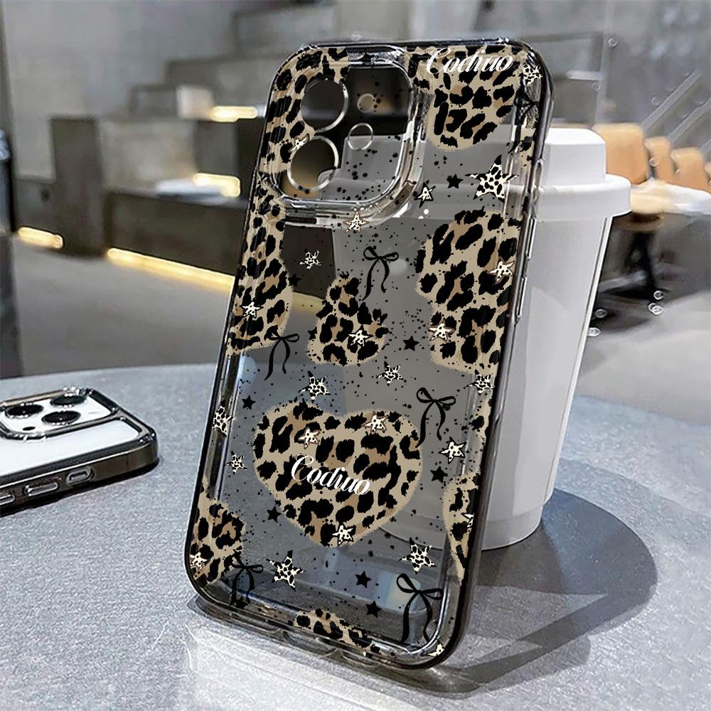 Дикий, но Милый Микс Леопарда и Сердечек Защитный Чехол Для iPhone 16E 17E 16 17 15 14 13 12 11 Pro Max Plus Air