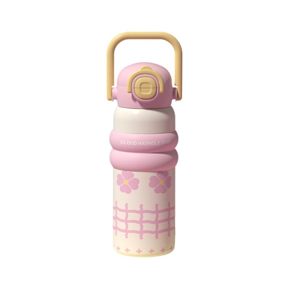 Portable Handheld Thermos Cup 600ml Thermos Water Bottle Unique Thermal Bottle  for Girls