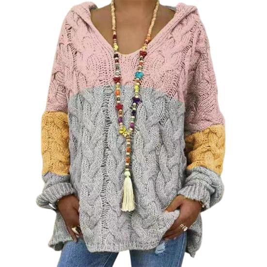 Женский свитер с капюшоном, длинный рукав, скрученная текстура, свободный свитер, однотонный, свободный крой, ребристые манжеты, трикотажные топы