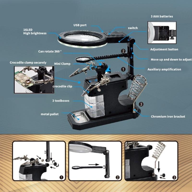 Multifunction LED Magnifying Glass LED Magnifying With Metal Clamp for Electronics Repair & Jewelry Craft Enthusiasts