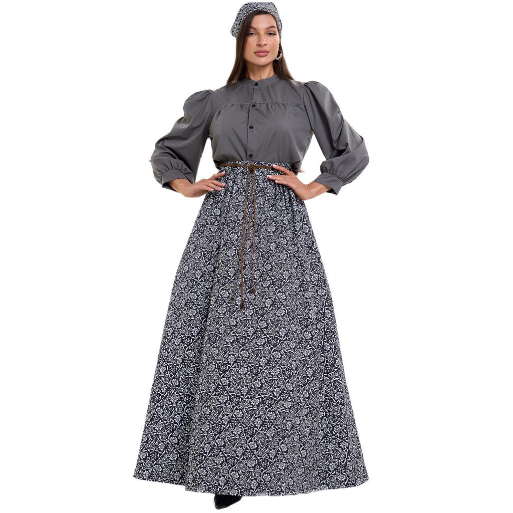 Pastoral Cos Medieval Floral Vintage Dress, Farm Colonial Stage Performance Suit Castle