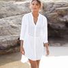 Swimsuit Cover Up Women Beach Dress Cotton Tunic White Button Up Summer Casual Shirt Swimwear Salida De Playa