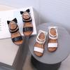 Little Girl's Sandals Gladiator Style Black White Children Sliders Flat Pu Leather Fashion Hook-loop Kids Summer Shoes 21-30