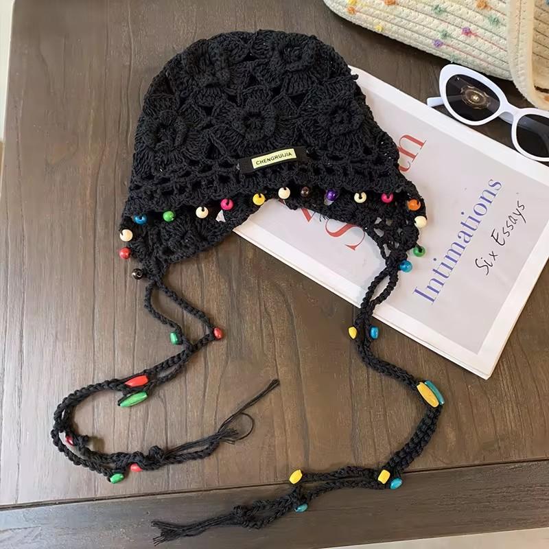 Винтажные шапки-бини в стиле бохо с цветочной бахромой для женщин, летние, универсальные, полые, дышащие, модные, пуловеры