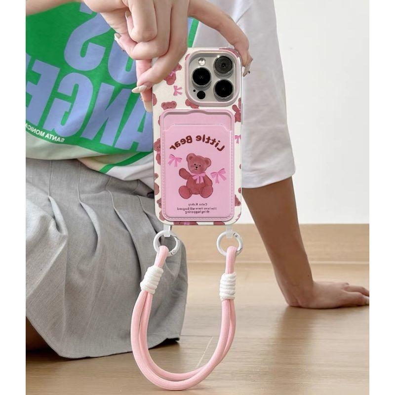 Пакет карт Bow Bear Pink, подходит для защитного чехла Apple 16 ProMax, чехол для мобильного телефона iPhone 15, противоударный