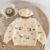 2025 Spring Baby Girl Floral Embroidered Ruffle Collar Cotton Cardigan