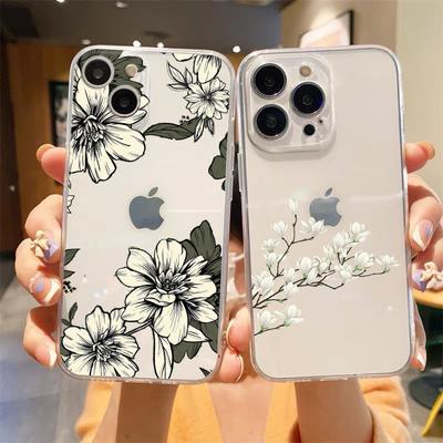 Для iPhone 15 16 14 13 12 11 Pro Max XS X XR SE 7 8 Plus мягкий Силиконовый Прозрачный Чехол Цветок Роскошный Чехол для Телефона