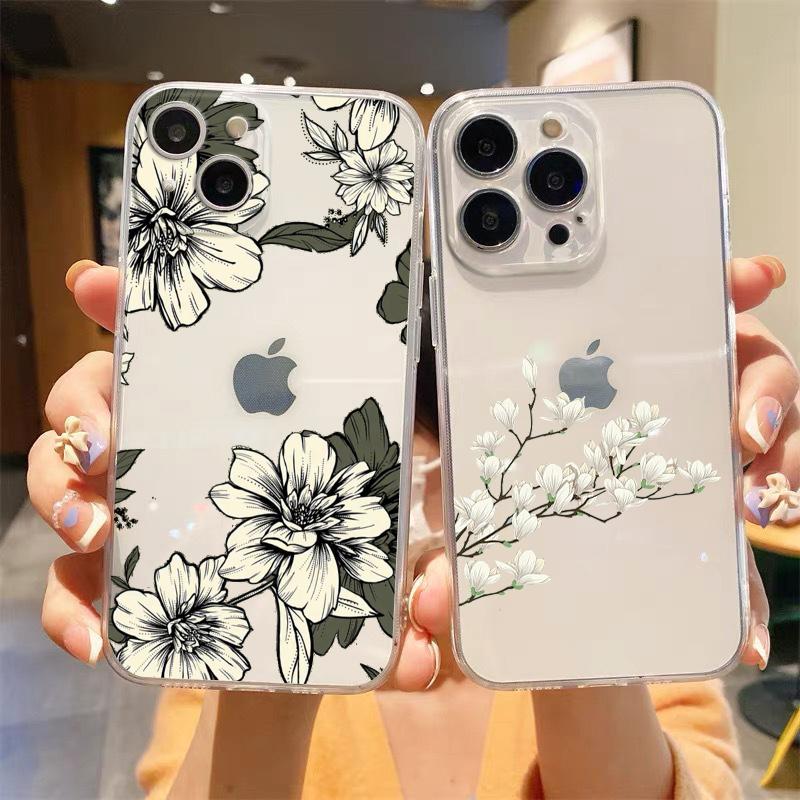 Для iPhone 15 16 14 13 12 11 Pro Max XS X XR SE 7 8 Plus мягкий Силиконовый Прозрачный Чехол Цветок Роскошный Чехол для Телефона