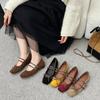 Ballet Style Pleated Suede Shallow Mouth Small Single Shoes 2025 Spring and Autumn Soft-soled Grandma One-word Belt Inner Height Increase Mary J