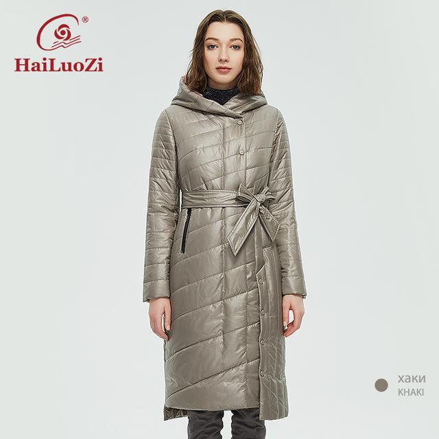 HaiLuoZi Новинка 2022 года, женская весенне-осенняя куртка, длинное пальто, женская повседневная парка с капюшоном и поясом до колена, неровный подол, 73