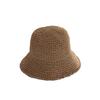 Women Summer Solid Color Woven Straw Bucket Sun Hat Foldable Wide Brim Hollow Breathable Sunscreen Beach Hat