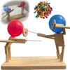 New Handmade Wooden Fencing Puppets - Balloon Bamboo Man Battle, Wooden Bots Battle Game for 2 Players, Whack a Balloon Party Games