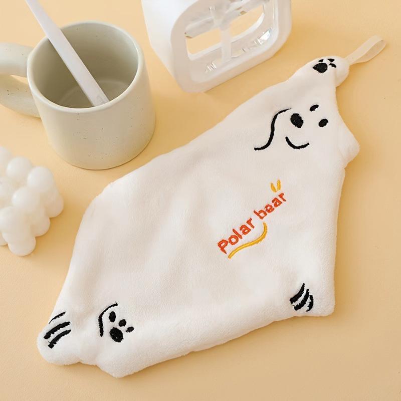 Hanging Kitchen Towel Polar Bear Design Coral Fleece for Super Absorbency & Style