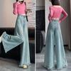 Retro Wide-leg Jeans Women's New Spring High-waisted Thin Burr Edge Design Pear-shaped Body Long Pants