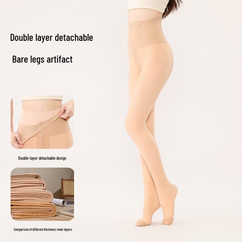 Detachable Button Double-Layer Nude Pantyhose: Velvet No-Fall Leggings for Autumn/Winter