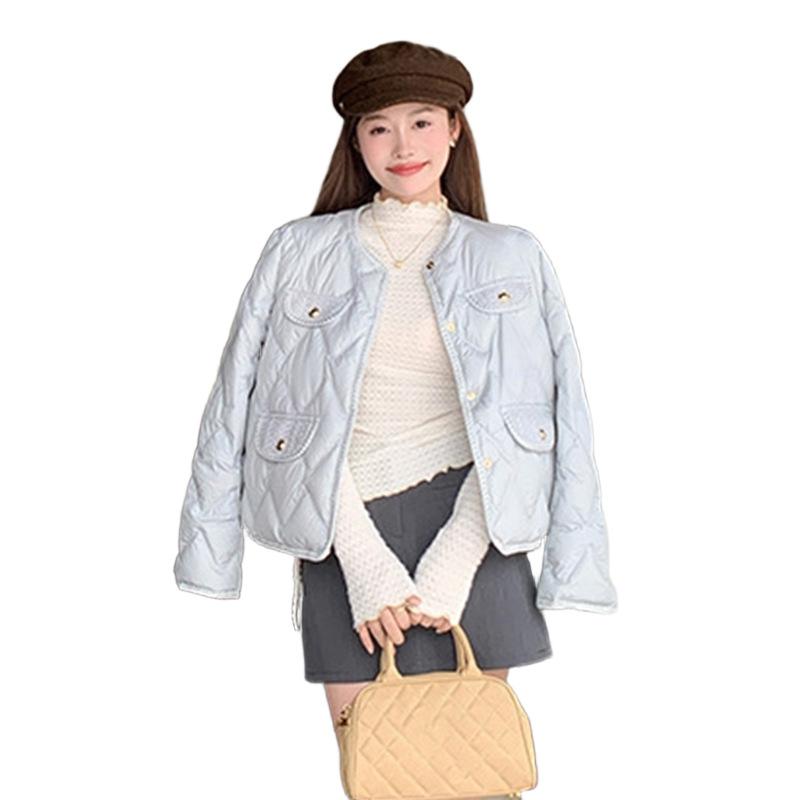 Xiaoxiangxiangfeng Thin Cotton Jacket Short Xiaoxiangfeng Sea Salt Blue Milk Cream White Grapefruit Powder