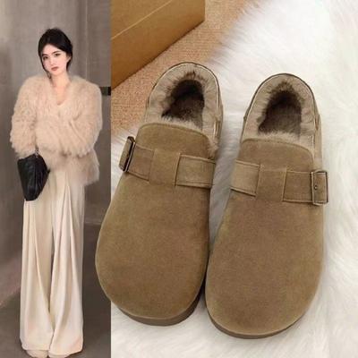 Теплые флисовые туфли с полной защитой, женские универсальные туфли на толстой подошве, повседневные хлопковые туфли слипоны