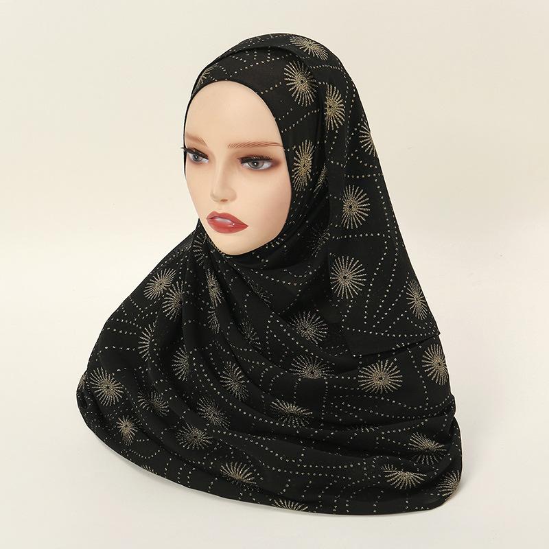 Хиты продаж весна и осень новый черный шарф с бронзовым узором модный универсальный женский этнический головной платок шифоновая пряжа