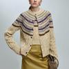Vintage Wool-Cotton Cable Knit Cardigan – Mélange Fancy Yarn Winter Sweater, Round Neck, Long Sleeve