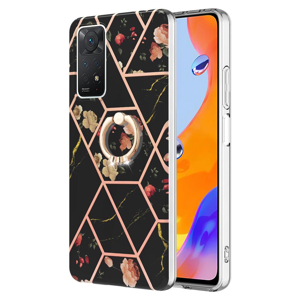 Ультратонкий чехол для телефона Ring Bracket Golden Border Grid Marble Flower IMD для Xiaomi Redmi Note 11S, Note 12 Pro 4G, Xiaomi 11T, Redmi 10, Poco X3 NFC...