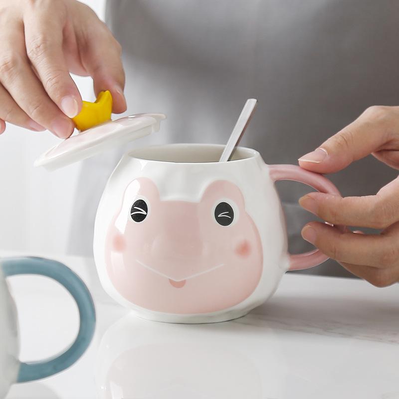 Creative and Personalized Ceramic Cup with Lid Mug Souvenir Cartoon Water Cup High Looking Household Cup with Spoon