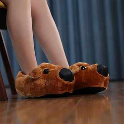 Унисекс мультяшный щенок плюшевые тапочки женские мужские милые пушистые собачьи домашние хлопковые туфли беззвучные тканевые подошвы домашние тапочки домашние ботинки