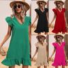 A280 Европейский и американский стиль V-образный вырез однотонное платье с рукавами-рюшами повседневное, лето 2025