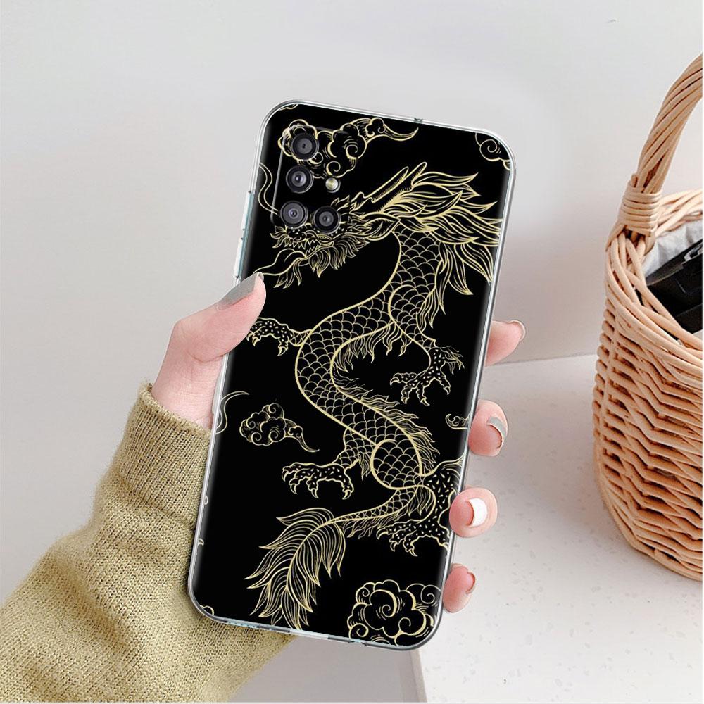 Прозрачный чехол для Samsung Galaxy A52 A12 A51 A32 A21s A71 A32 A22 50 A70 A31 A72 5G чехол для телефона модный китайский винтажный дракон