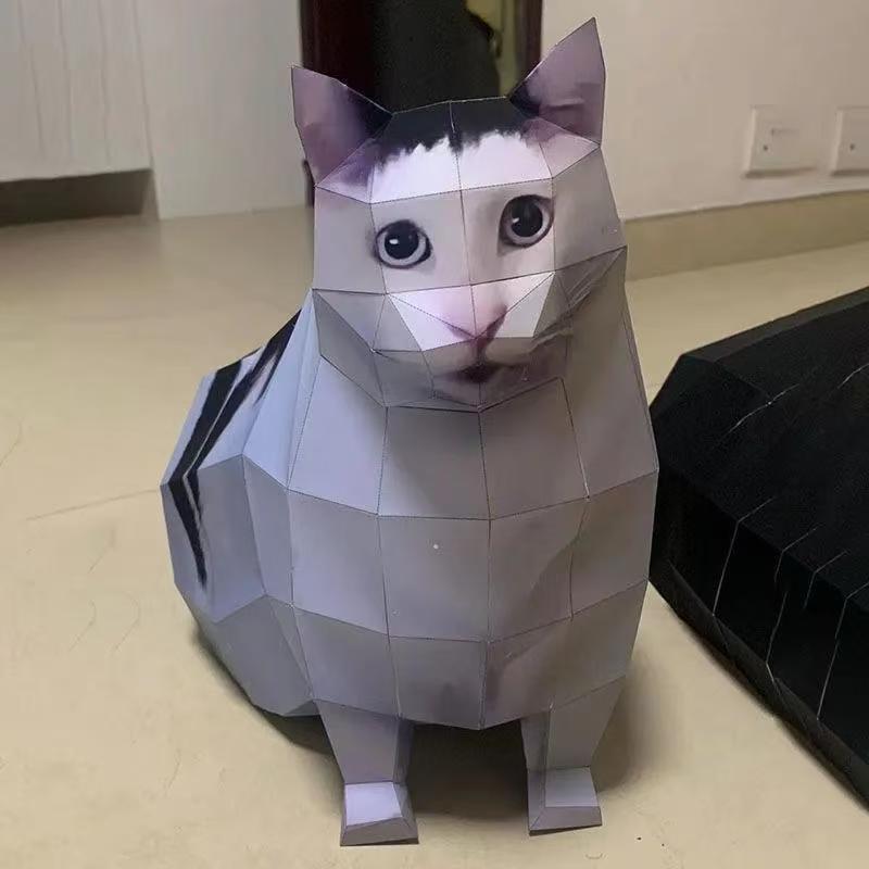1 НАБОР бумажная модель кошки, кошка сомневается, 3D оригами кошки, вращающаяся кошка, подарки, милые украшения [пакет материалов для оригами] + ножницы + двусторонний скотч