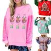 Женская рождественская толстовка с пайетками и мультяшным узором, круглый вырез, длинный рукав, свободный пуловер средней длины
