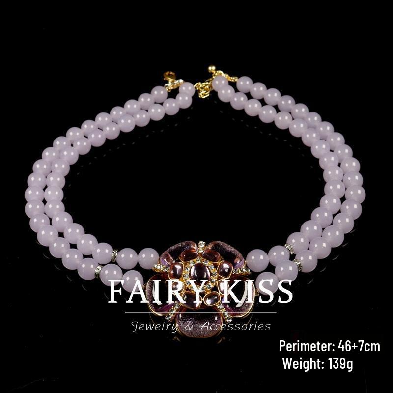 Б/у Фиолетовый набор ювелирных изделий с цветами персика, двойной слой: Ожерелье и серебряные серьги-гвоздики 925 пробы в изысканном придворном стиле.