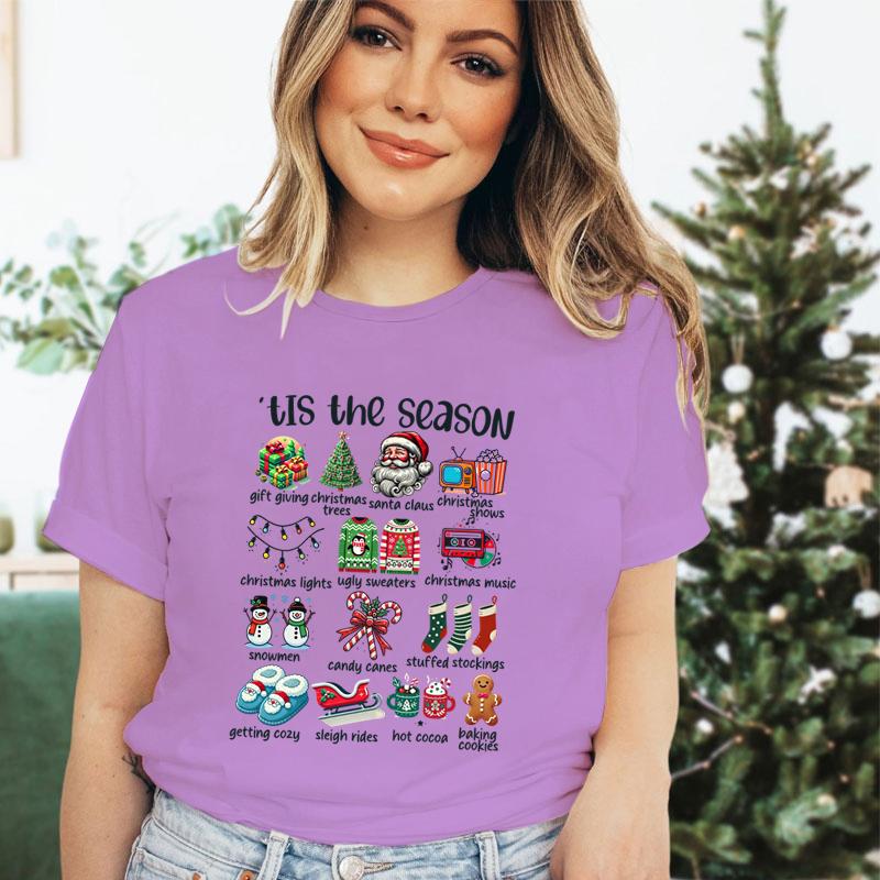 Retro Christmas Season Design TShirts Clothing Women Christmas Print Short Sleeve Tshirt Tops Oversized Tshirt Women Clothing