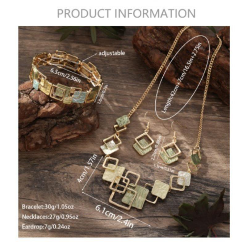 Цветной Геометрический Квадратный Набор Серьги-пусеты Браслет Ожерелье, Высококлассный Женский Ювелирный Набор Подарок.