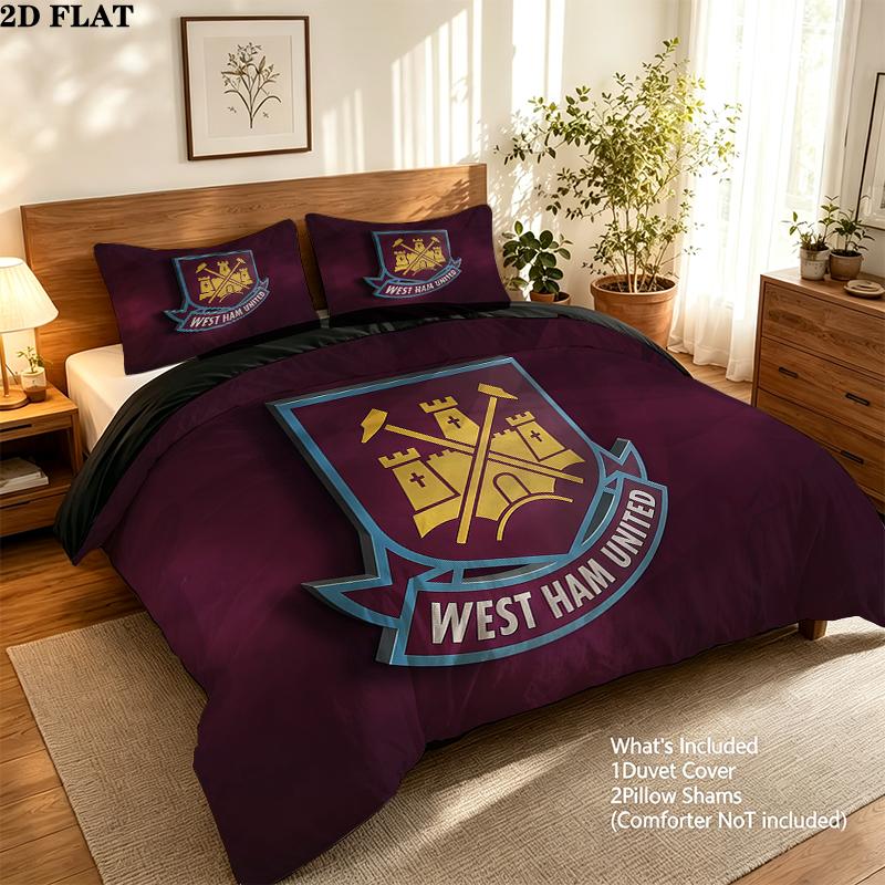 West Ham United FC Pattern Bedding Home Decoration Birthday Gift ( 1 duvet cover + 2 pillowcase, without core),fan merchandise.