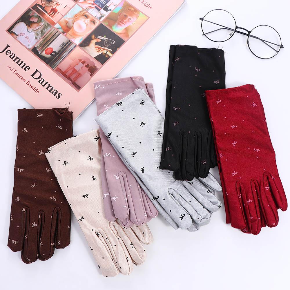 Women Spandex Wedding Outdoor Sports Gloves Driving Gloves Sun Protection Mittens Bow Pattern