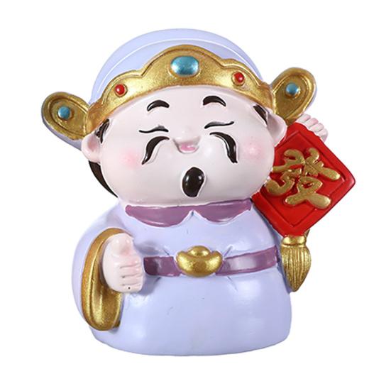 Cartoon God of Wealth Figurine Hand-painted Chinese Immortals Statue Resin Sculpture Home Office Desktop Decoration Ornament