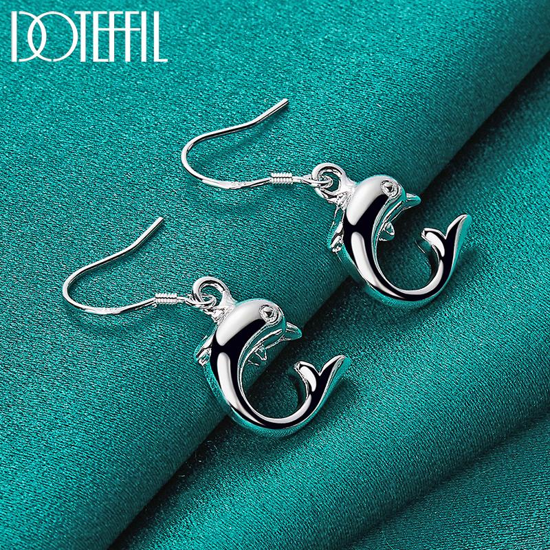 925 Sterling Silver Dolphin Pendant Earrings Fashion Jewelry