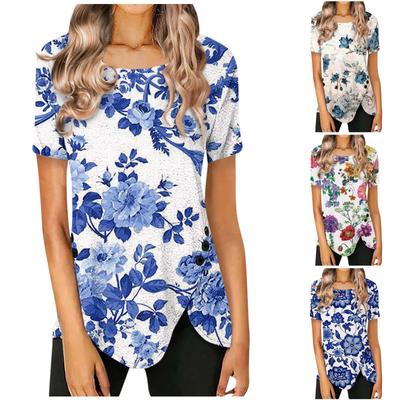 Повседневные свободные топы с короткими рукавами, топы больших размеров, повседневные летние футболки на пуговицах для женщин