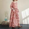 DIMANAF 2025 Women New Plus Size Spring Long Dress Long Sleeve Loose Casual Vintage Maxi Holiday Floral