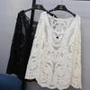 Ethnic Lace Basic Shirt Female Long-sleeve Slim Top Women Retro Slim Summer Shirt Pullover Hollow Out Black Lace Blouse
