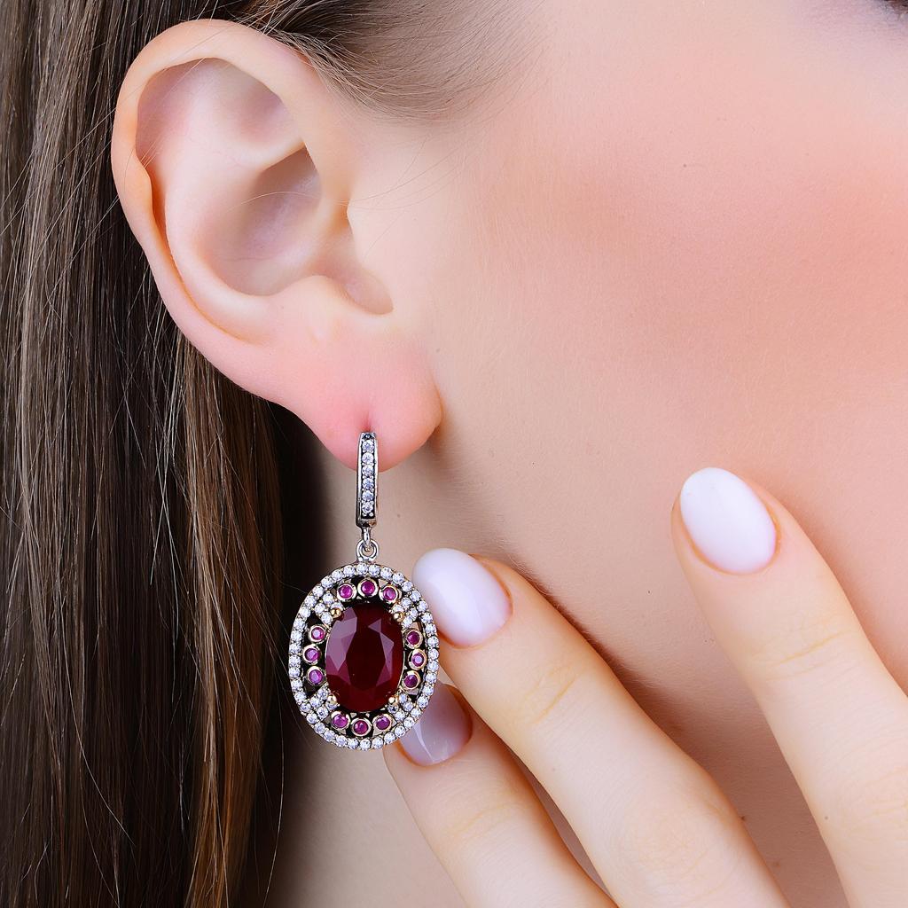 Изысканные серебряные серьги с рубиновым камнем в османском дизайне, серьги из турецкого серебра и бронзы ручной работы, уникальный подарок для женщин