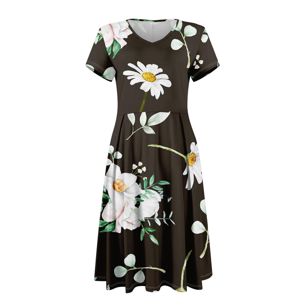 Womens Summer Dress Short Sleeve V Neck Short Dresses Fashion Casual Flowy A Line Swing Sundress With Pocket