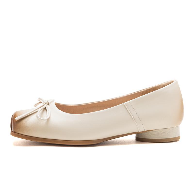 Обувь Augustine с французским квадратным носком, одинарная, женская, новая летняя коллекция 2025, с бантом, на низком каблуке, Мэри Джейн, маленькие кожаные туфли