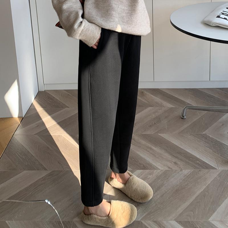 Осенне-зимние толстые однотонные плюшевые повседневные хлопковые женские брюки-капри, свободные узкие брюки с высокой талией, женские модные флисовые теплые шаровары для женщин 25258