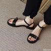 Fashion New Women Luxury Narrow Strap Buckle Strap Flat Sandals Wide Heel Platform Comfort Women Shoes Summer Casual Minimalist Shoes