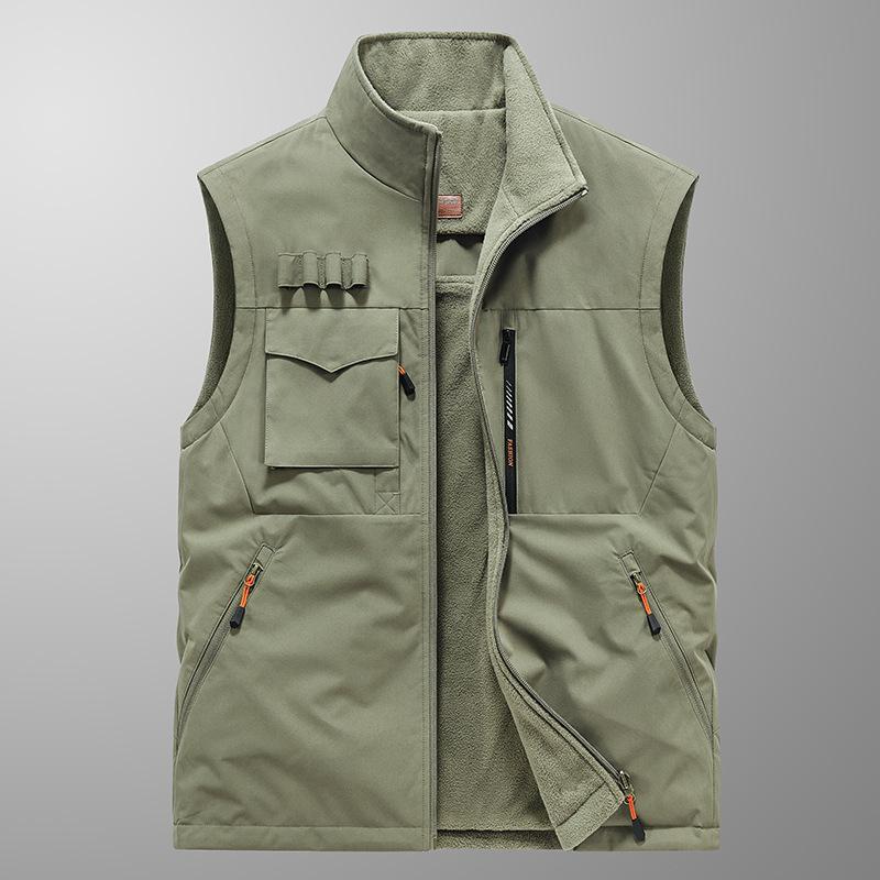 Осенне-зимний мужской двусторонний жилет Dad без рукавов с воротником-стойкой, многокарманный быстросохнущий жилет большого размера