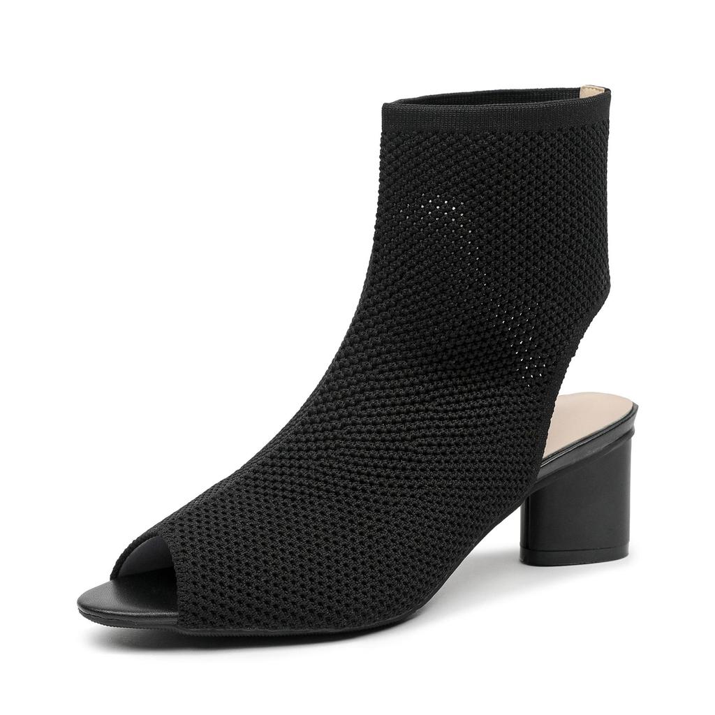 Осень-зима Большие размеры женские вязаные короткие сапоги-трубы повседневные удобные грубые каблуки с острым носком и толстым каблуком 34-43