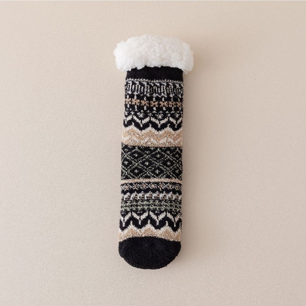 Patchwork Thicken Velvet Socks Mid Tube Sleeping Socks National Style Winter Floor Socks Women Men